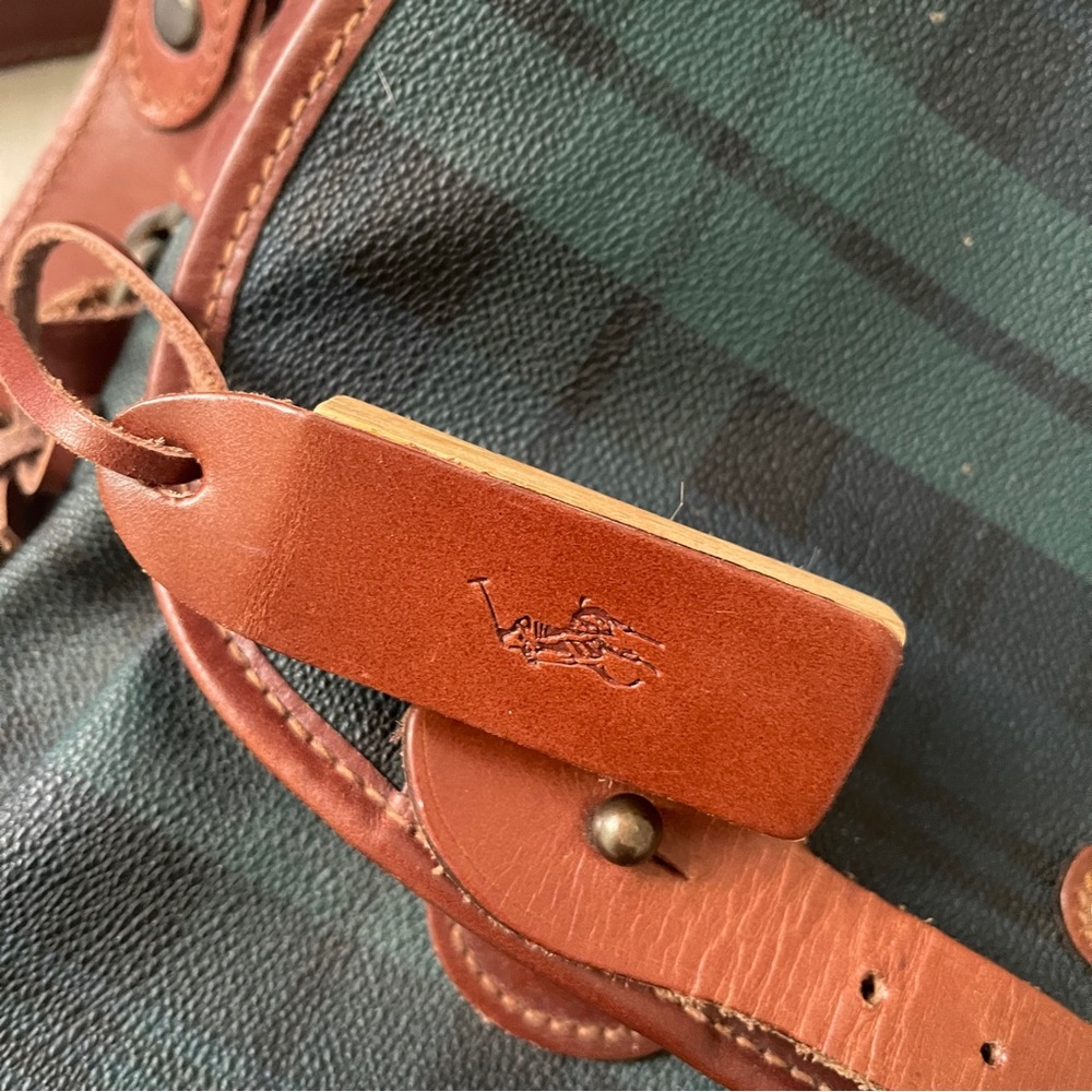 Vintage Polo Ralph Lauren Green tartan plaid leather messenger crossbody bag - Picture 7 of 12